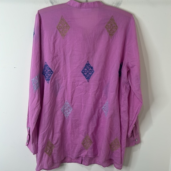 J. Jill Embroidered Button-Front Tunic Top Pink Long Sleeve Lightweight Medium - Picture 16 of 16